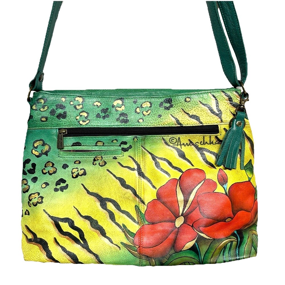 Anuschka Genuine Leather‎ Hand Painted Shoulder Bag Colorful Artsy Large Hobo